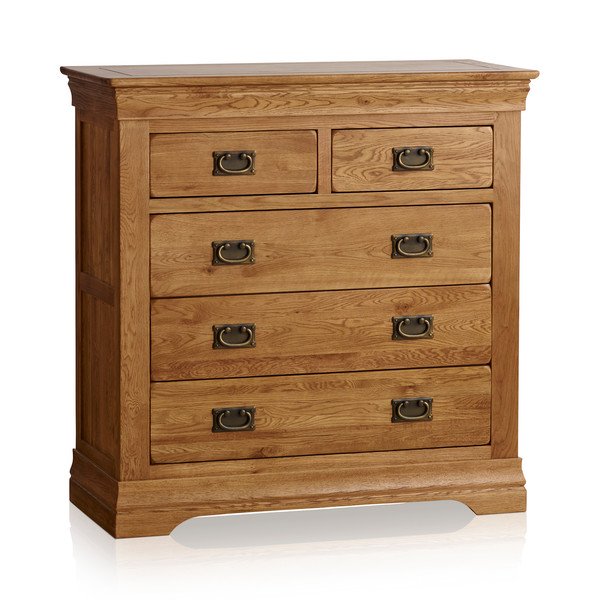 French Farmhouse Rustic Solid Oak 3+2 Drawer Chest – Oak Furniture Store